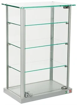 Countertop Display Case W/ Glass Canopy Top, 3 Shelves - Silver
