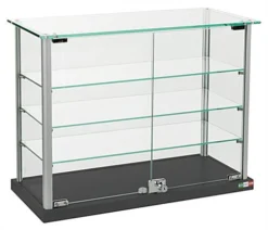 Glass Showcase W/ Clear Glass Top & (3) Shelves, (2) Locking Door - Black