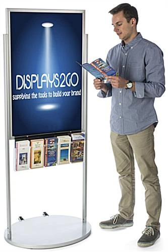 24x36 Poster Floor Stand, 4"/8.5"w, 3/5 Pockets, Double Sided, Wheels - Silver - Image 6