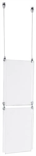 (2) 8.5 X 11 Ceiling Sign Holders With 16-foot Steel Cable System - Clear