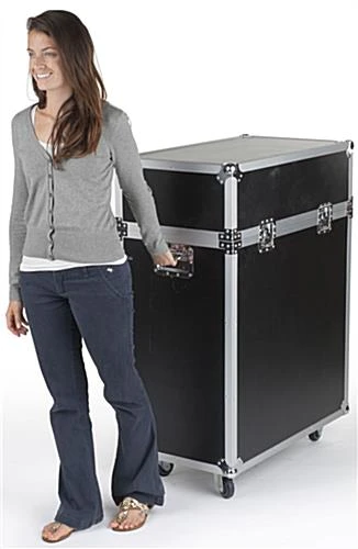 Portable Display Case W/Top & Side Lights, Locking Hinged Door, Carrying Case - Black - Image 7