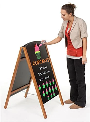 21 X 34 Write-On Board A-Frame, Chalk & Wet Erase, Double Sided, Teak Frame - Black - Image 4