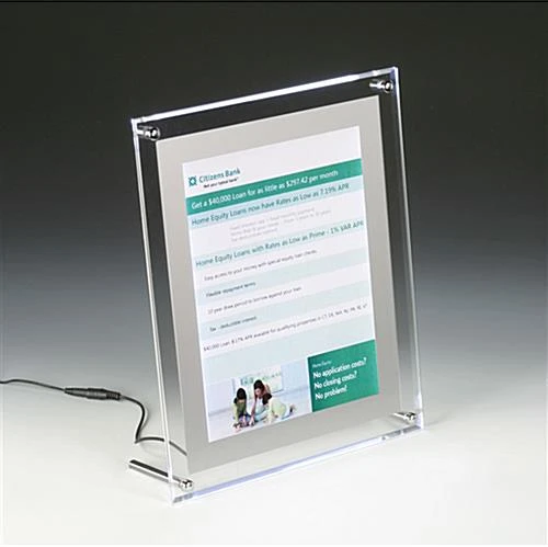 8.5 X 11 Acrylic Sign Holder For Tabletop Or Wall, LED Illuminated - Clear