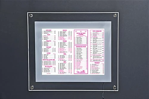 8.5 X 11 Acrylic Sign Holder For Wall, LED Illuminated - Clear