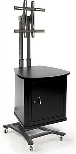 TV Stand With Locking Cabinet, Fits Monitors 32”-70”, Landscape - Black