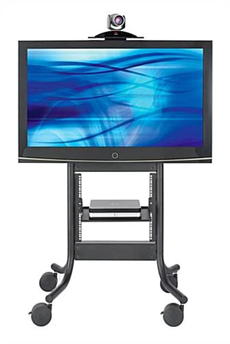 TV Cart With Height-adjustable Shelf, Fits Monitors 37 To 70", Camera Shelf - Black - Image 2