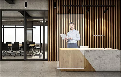 Vinyl Sneeze Shield With Aluminum Snap Rails, Ceiling Hanging - Clear - Image 8