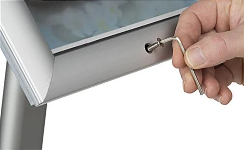 8.5 X 11 Outdoor Menu Floor Stand, Locking Snap Open Frame, Curved Post - Silver - Image 5