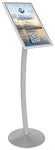 11 X 17 Menu Stand For Floor, Snap Open, Curved Post - Silver