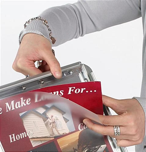 17 X 11 Menu Stand For Floor, Snap Open, Curved Post - Silver - Image 3