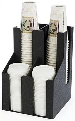 Cup & Lid Organizer, 4 Compartments, Tabletop Or Wall Mount - Black