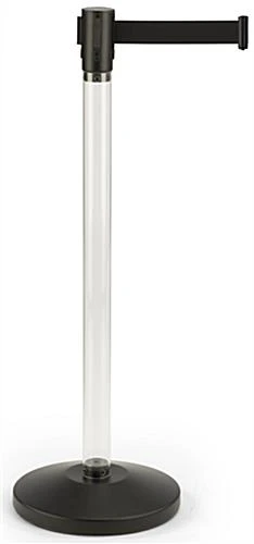 QueuePole.Economy 41.5" Clear Stanchion Post With 6.5' Black Retractable Belt