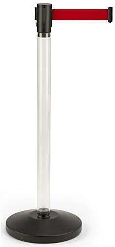 QueuePole.Economy 41.5" Clear Stanchion Post With 6.5' Red Retractable Belt