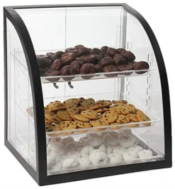 Acrylic Food Display Case W/ (3) Plastic Trays, Black Frame