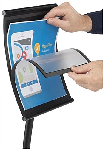 8.5 X 11 Menu Stand For Floor With Magnetic Lens, Concave Curved Frame - Black - Image 4