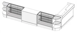 Retail Counter Configuration W/ 6 Components, White Finish & Tempered Glass Shelves