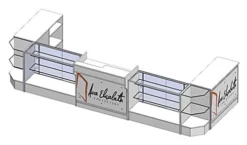 White Store Counter Configuration W/ 7 Components, Custom Printed Graphic Panels