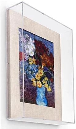 11 X 14 Wall Mounted Exhibit Case W/ Linen Backing, Acrylic Vitrine - Tan