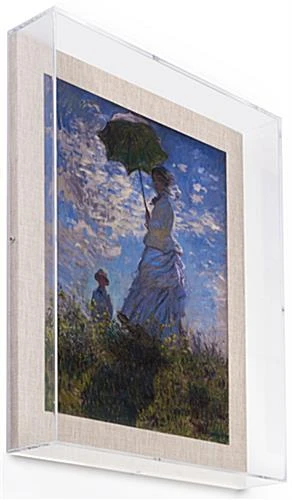 16 X 20 Wall Mounted Exhibit Case W/ Linen Backing, Acrylic Vitrine - Tan