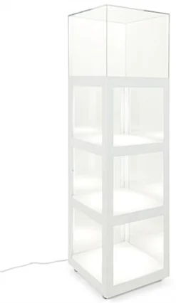 20" Acrylic Display Case W/ Interior LED Lights, Locking Fixed Shelves- White