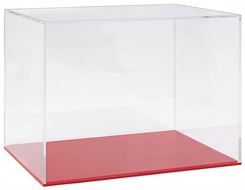 16 X 12 Square Countertop Display Case With Clear Acrylic Lift-Off Top - Red Base - Image 2