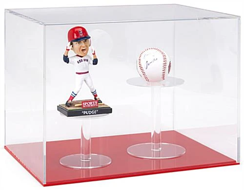 16 X 12 Square Countertop Display Case With Clear Acrylic Lift-Off Top - Red Base