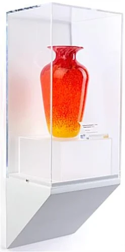 10”w Wall Wedge Display Case W/ MDF Base And Lift Off Acrylic Vitrine - White