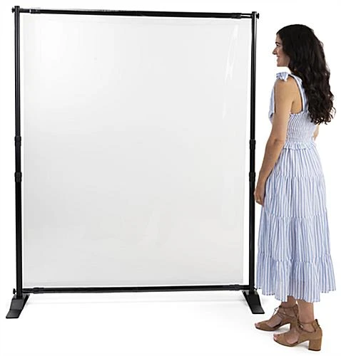 Floor Standing Sneeze Shield, PVC, Portable Aluminum Frame - Clear - Image 6