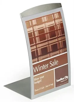 5.5 X 8.5 Sign Holder For Tabletop, With Magnetic Lens, Curved - Silver
