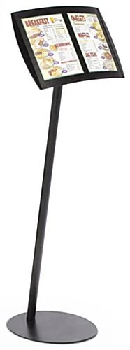 8.5 X 11 Menu Floor Stand For 2 Signs, Magnetic Lens, Convex Curved Frame - Black