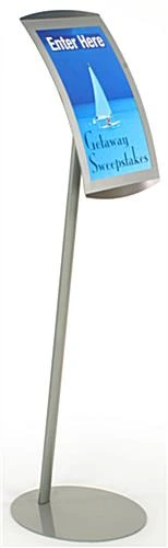 11 X 17 Menu Floor Stand, Magnetic Lens, Curved Frame, Portrait Or Landscape - Silver