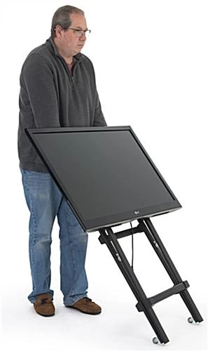 41"H Mobile Folding TV Easel With Wheels & Grip Handles For Monitors 32"-55" - Black - Image 7