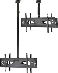Ceiling TV Mount For 2 Screens 37” To 70”, Double Sided, Height, Tilt, & Pan - Black