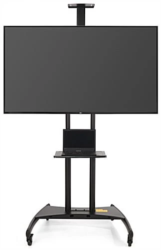 TV Stand W/ Shelf, Fits Monitors 65 To 80", Camera Tray & AV Shelf, Wheels – Black - Image 2