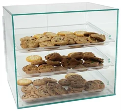 Food Display Case With (3) Plastic Removable Trays - Green Acrylic