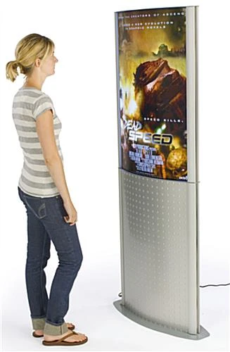 72in LED Poster Floor Stand, (2) 24 X 36, Snap Open, Curved, Silver Panel - Silver - Image 4