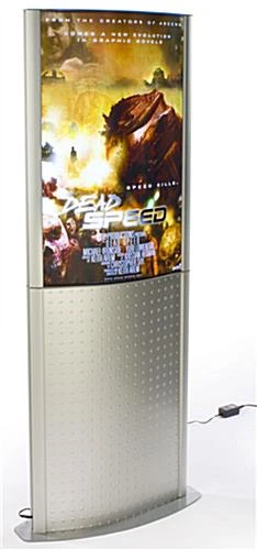 72in LED Poster Floor Stand, (2) 24 X 36, Snap Open, Curved, Silver Panel - Silver