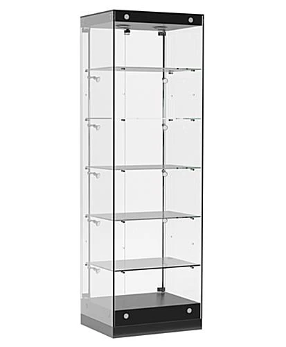 24” Display Case W/ LED Lights, Frameless, Hinged Door, Ships Assembled - Black - Image 2