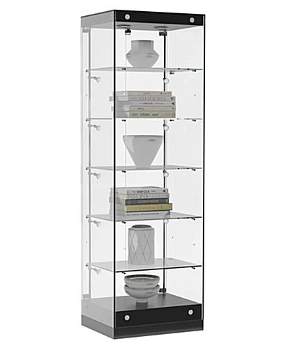 24” Display Case W/ LED Lights, Frameless, Hinged Door, Ships Assembled - Black