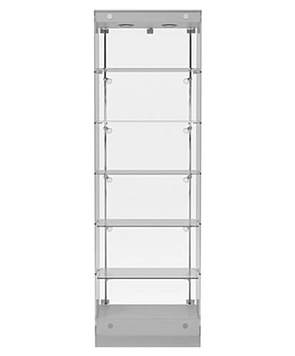 24” Display Case W/ LED Lights, Frameless, Hinged Door, Ships Assembled - Silver - Image 3