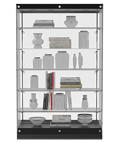 48” Display Case W/ LED Lights, Frameless, Sliding Doors, Ships Assembled - Black - Image 4