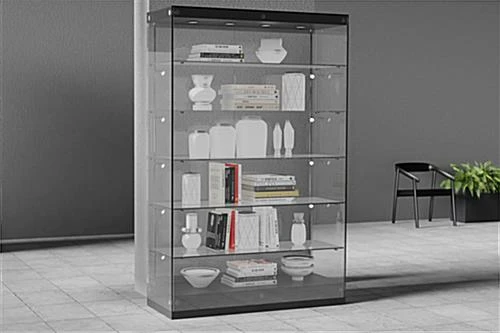 48” Display Case W/ LED Lights, Frameless, Sliding Doors, Ships Assembled - Black - Image 8