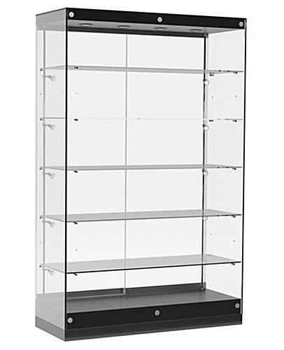 48” Display Case W/ LED Lights, Frameless, Sliding Doors, Ships Assembled - Black - Image 2