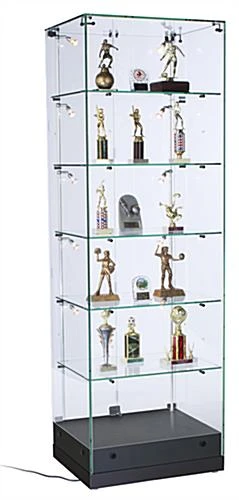 24" Glass Display Case W/LED Lights, Hinged Door,Frameless, Ships Assembled - Black