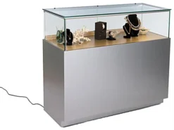 48" Quarter Vision Display Case W/Cabinets And Drawers, Ships Assembled - Silver