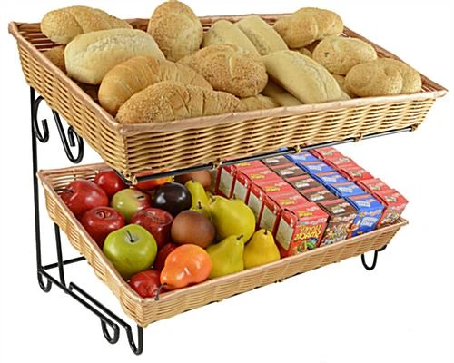 Tiered Wire Stand W/ 2 Woven Baskets - Image 2