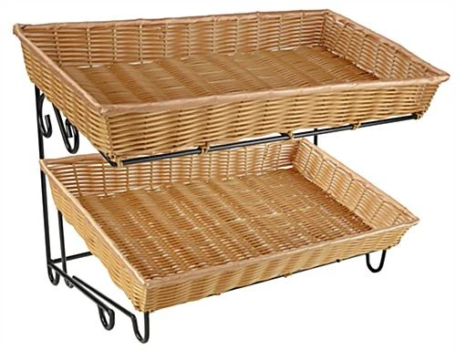 Tiered Wire Stand W/ 2 Woven Baskets