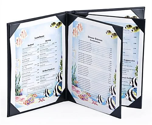Menu Cover Holds (6) 8.5 X 11 Menus, Photo Album Corners, 4-Panel - Black - Image 3