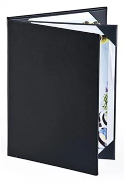 Menu Cover Holds (4) 8.5 X 11 Menus, Photo Album Corners, 3-Panel - Black