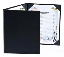 Menu Cover For 8.5 X 11 Menus, Photo Album Corners, Triple Panel (Two-fold) - Black